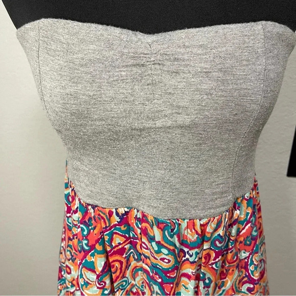 ROXY Women's Grey and Floral Print Strapless Tube Top Dress LARGE - Picture 5 of 5